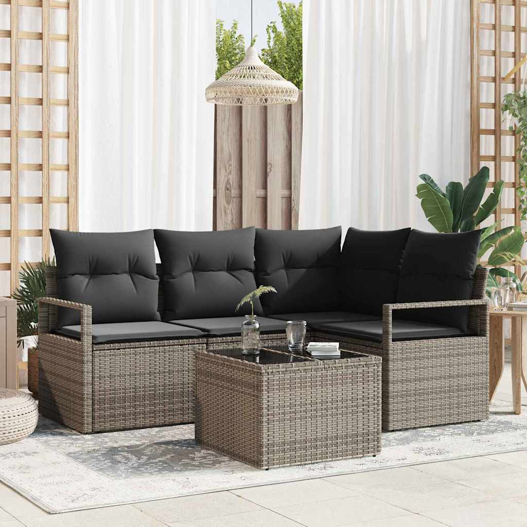 vidaXL Sofa Set 5 pcs Grau Poly-Rattan