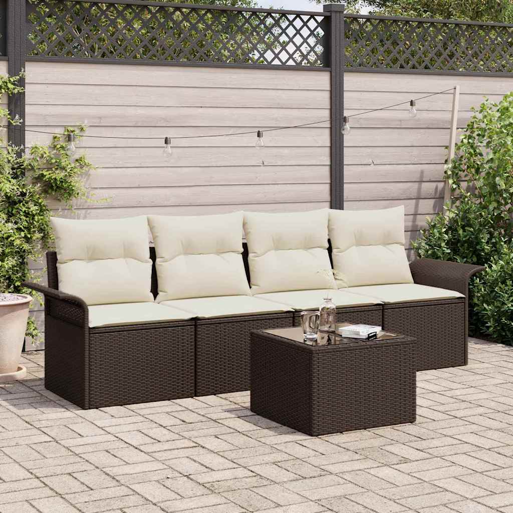 vidaXL Sofa Set mit Kissen 5 pcs Braun Poly-Rattan