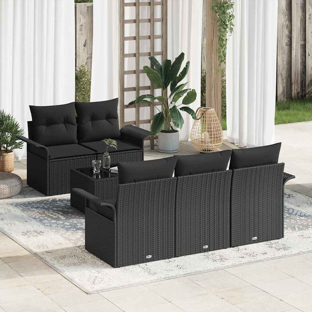 vidaXL Sofa Set mit Kissen 6 pcs Schwarz Poly-Rattan