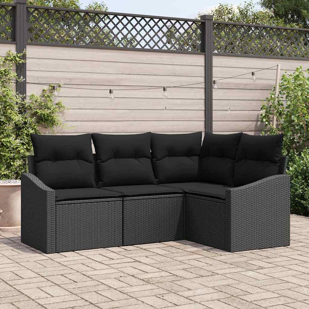 vidaXL Sofa Set mit Kissen 4 pcs Schwarz Poly-Rattan