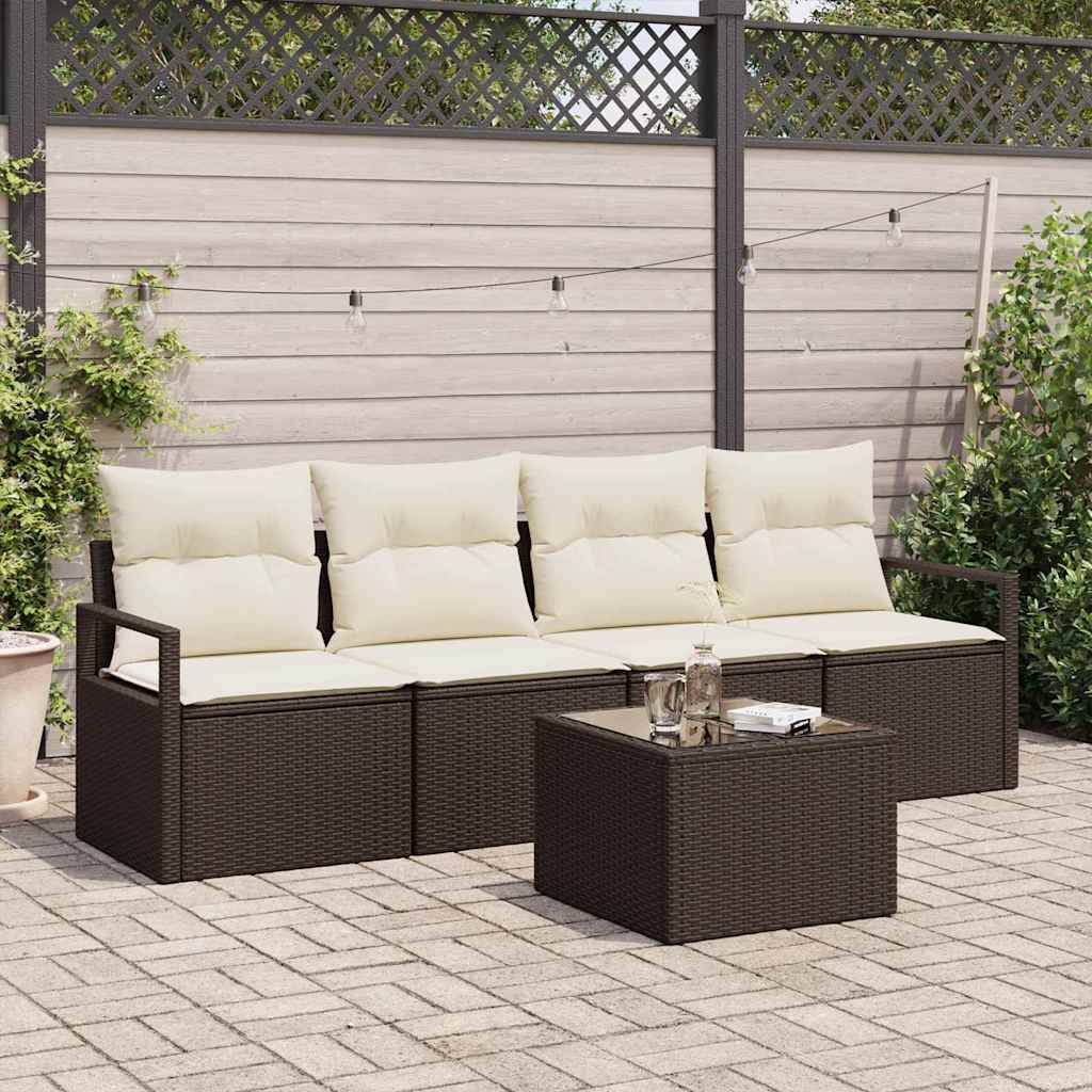 vidaXL Sofa Set 5 pcs Braun und Creme Poly-Rattan