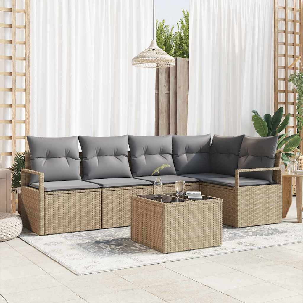 vidaXL Sofa Set 6 pcs Beige Poly-Rattan