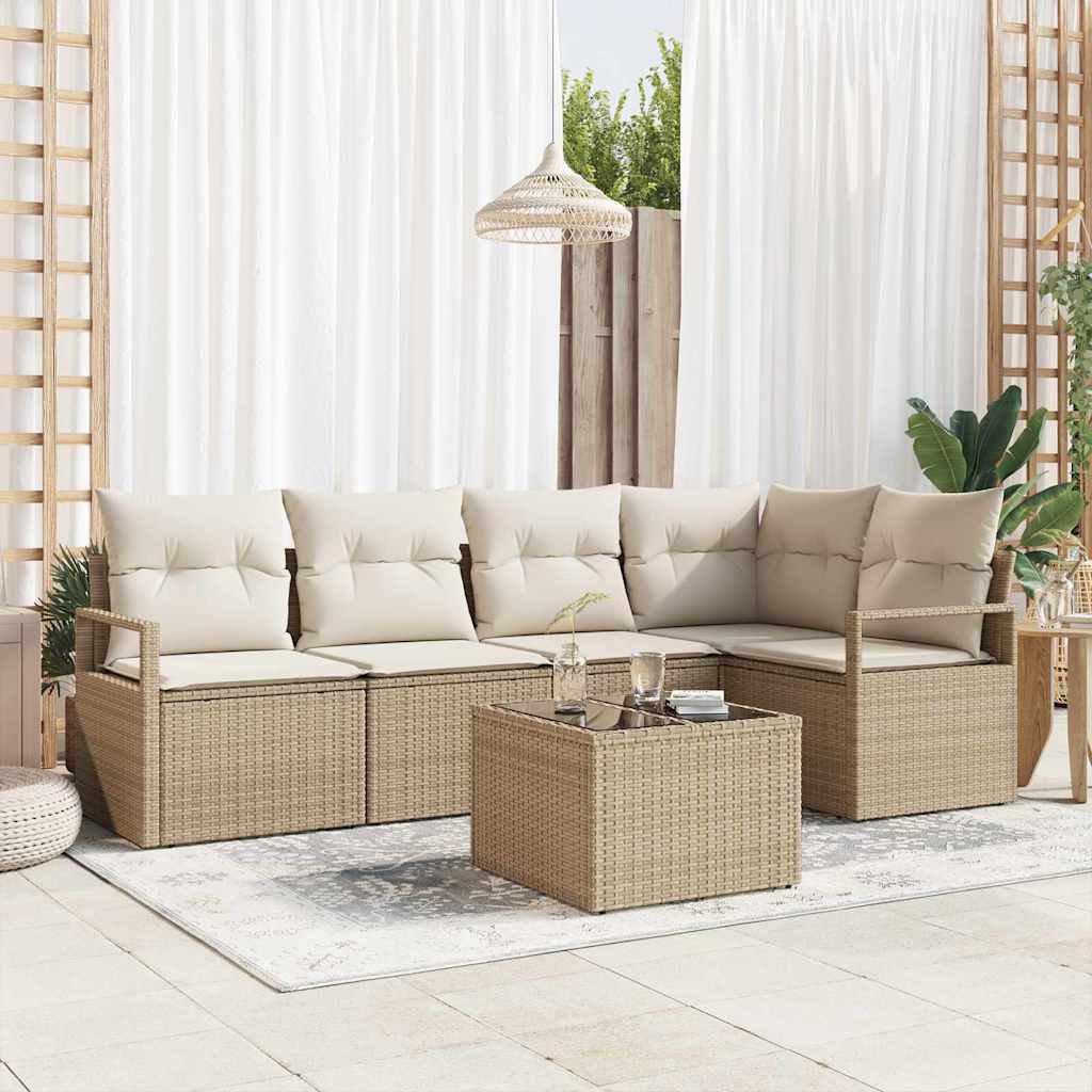 vidaXL Sofa Set 6 pcs Beige Poly-Rattan