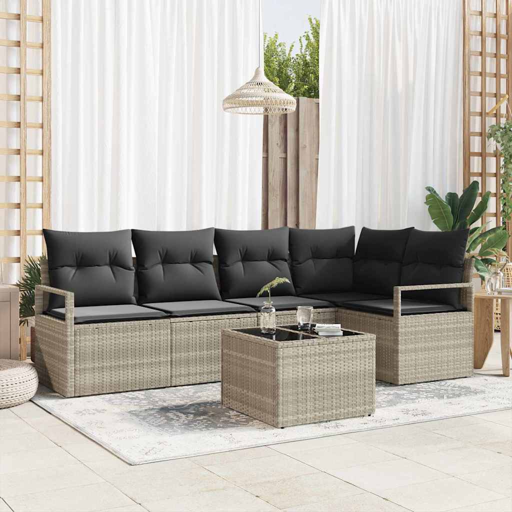 vidaXL Sofa Set mit Kissen 6 pcs Hellgrau Poly Rattan