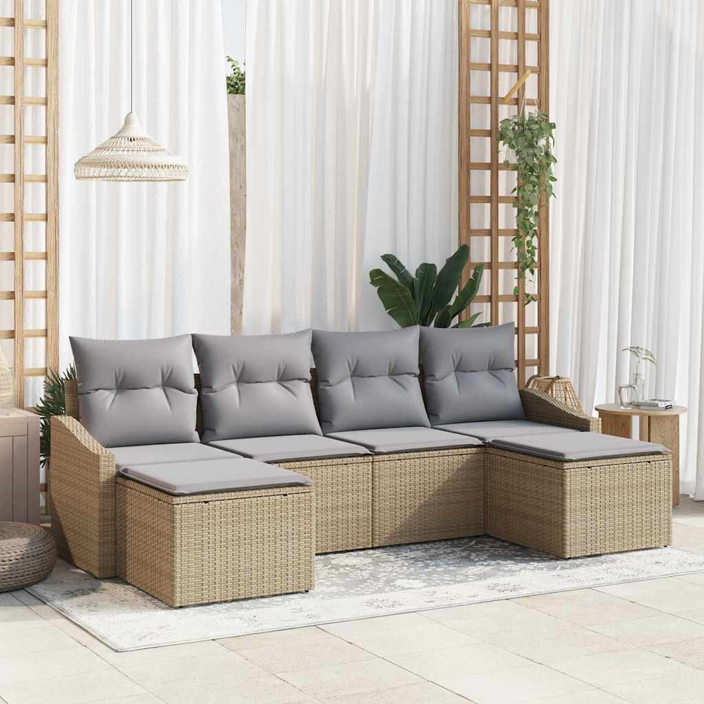 vidaXL Sofa Set mit Kissen 6 pcs Beige Poly-Rattan