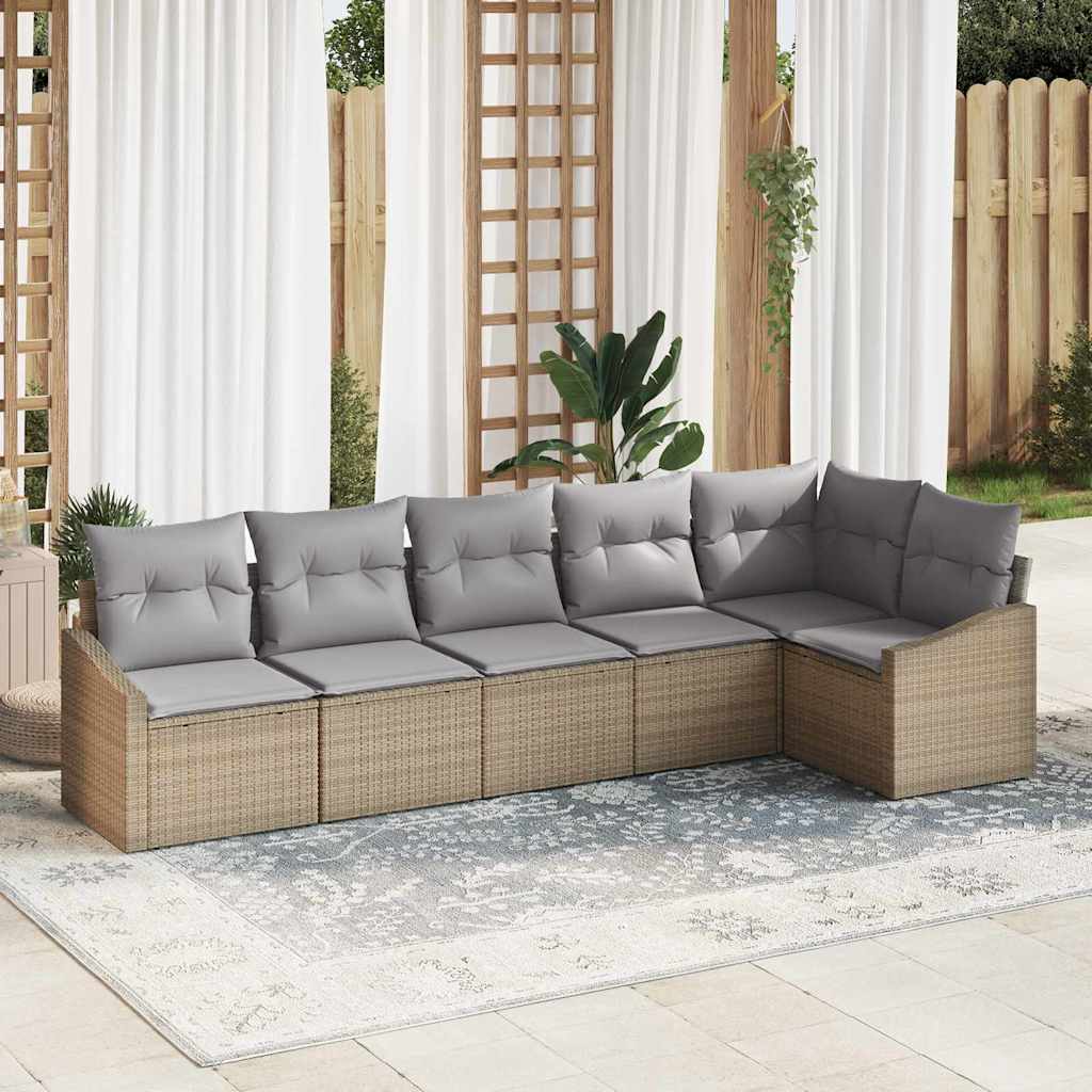vidaXL Sofa Set mit Kissen 6 pcs Beige Poly Rattan
