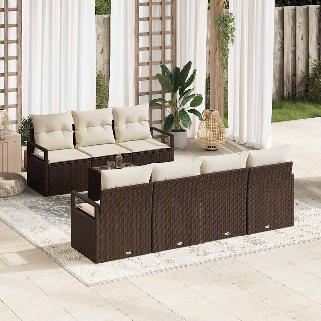 vidaXL Sofa Set mit Kissen 8 pcs Braun und Creme Poly Rattan