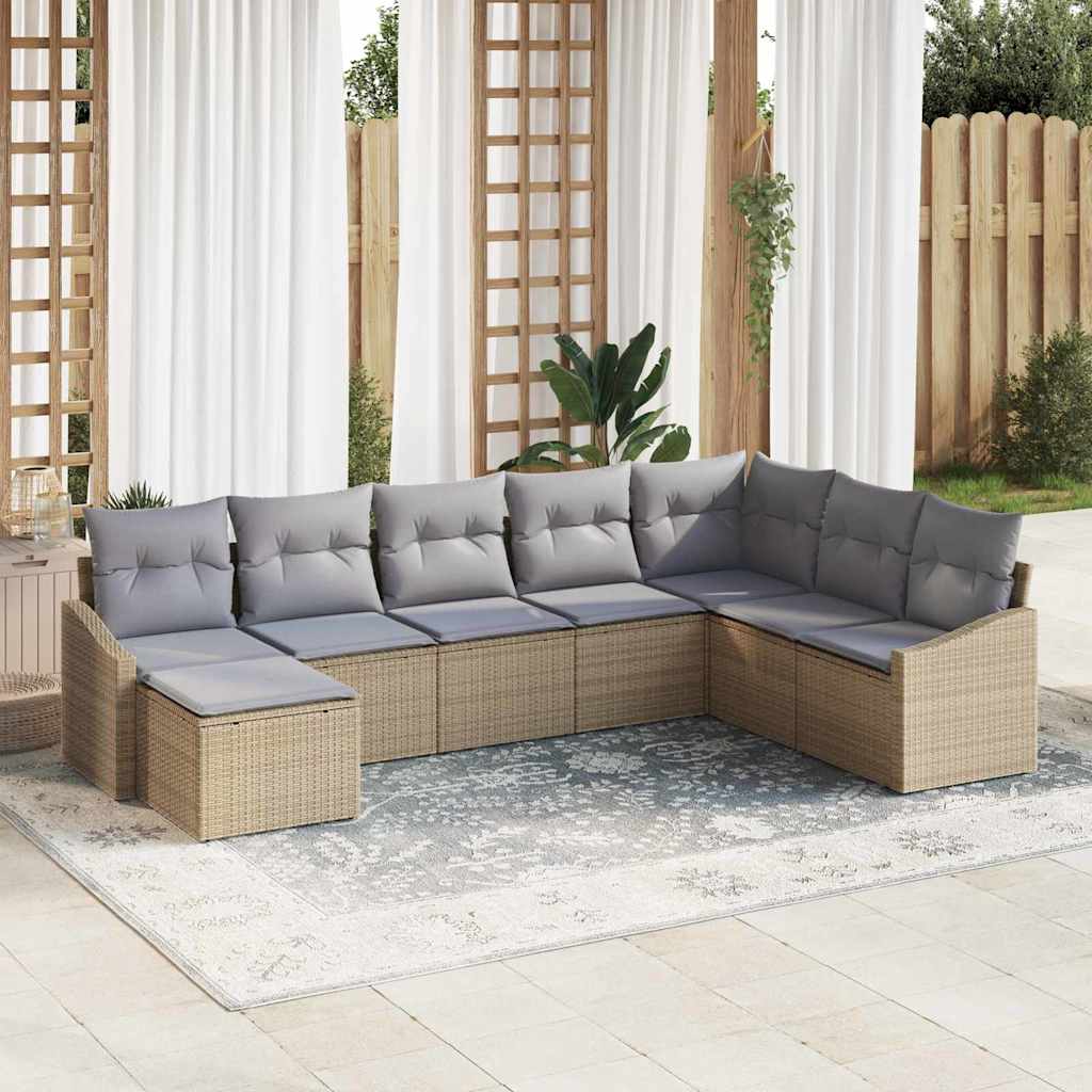 vidaXL Sofa Set mit Kissen 8 pcs Beige Poly Rattan