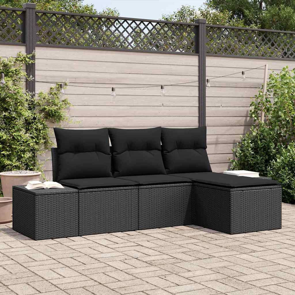 vidaXL Sofa Set mit Kissen 4 pcs Schwarz Poly Rattan