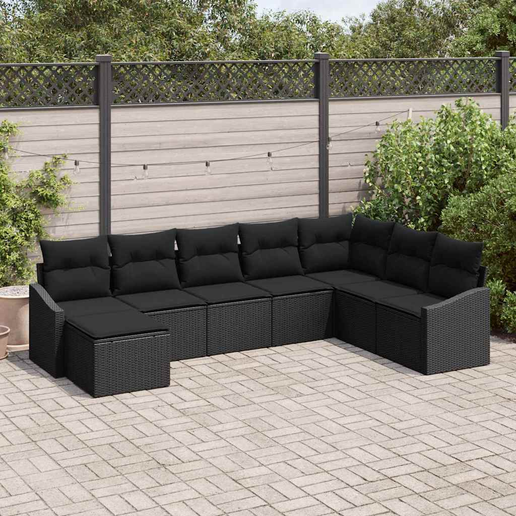 vidaXL Sofa Set mit Kissen 8 pcs Schwarz Poly-Rattan