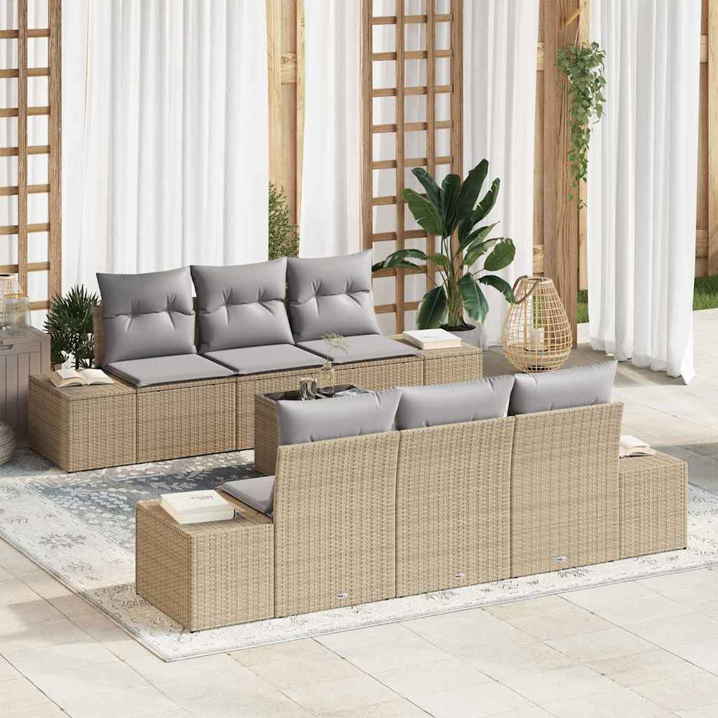 vidaXL Sofa Set mit Kissen 7 pcs Beige Poly Rattan