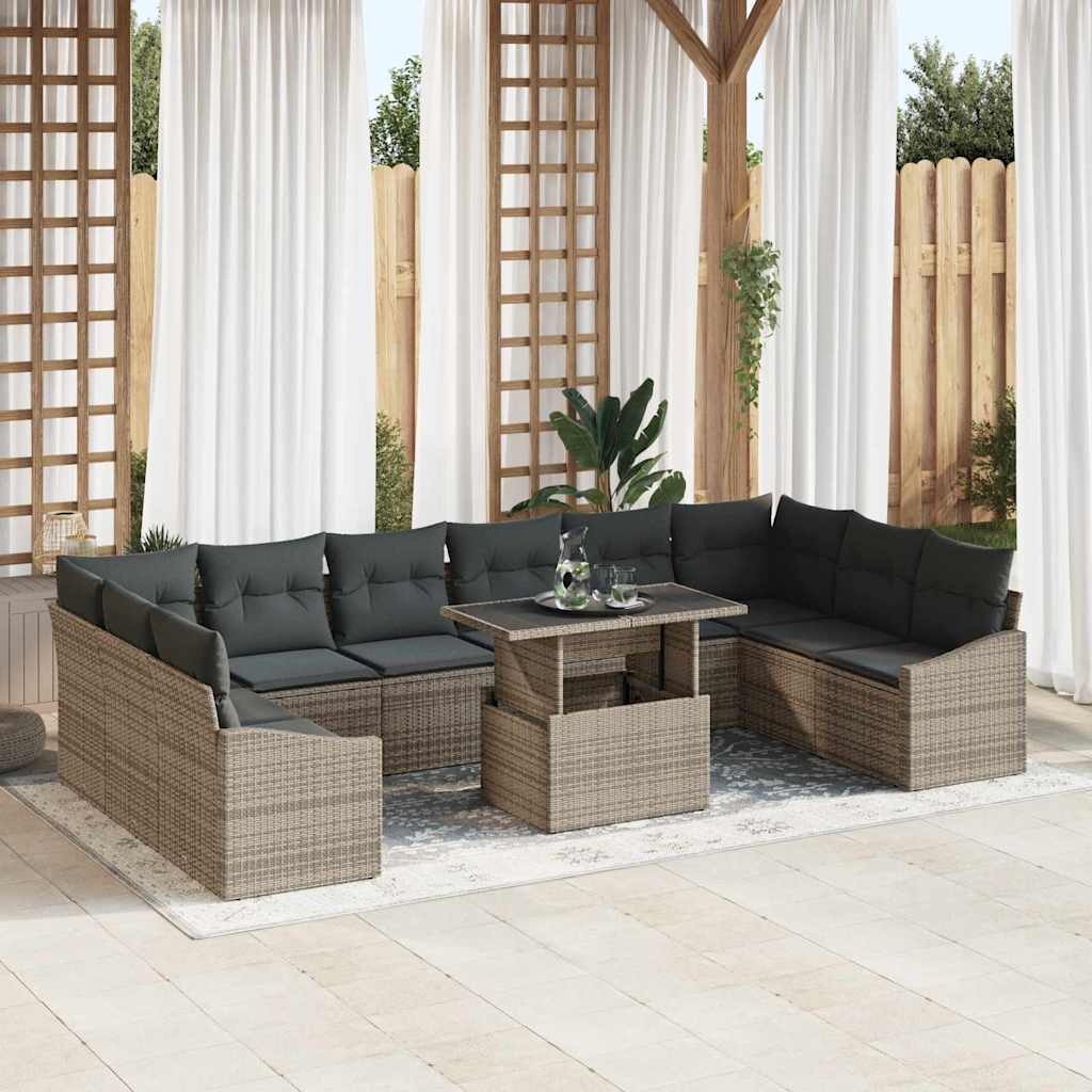 vidaXL Sofa Set mit Kissen 11 pcs Grau Poly-Rattan