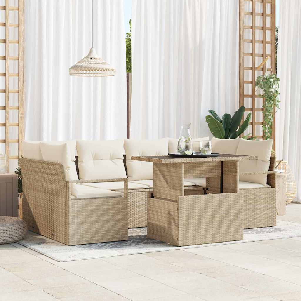 vidaXL Sofa Set mit Kissen 7 pcs Beige Poly-Rattan
