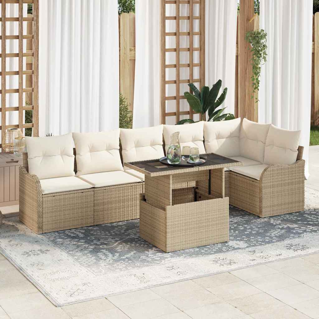 vidaXL Sofa Set mit Kissen 7 pcs Beige Poly Rattan
