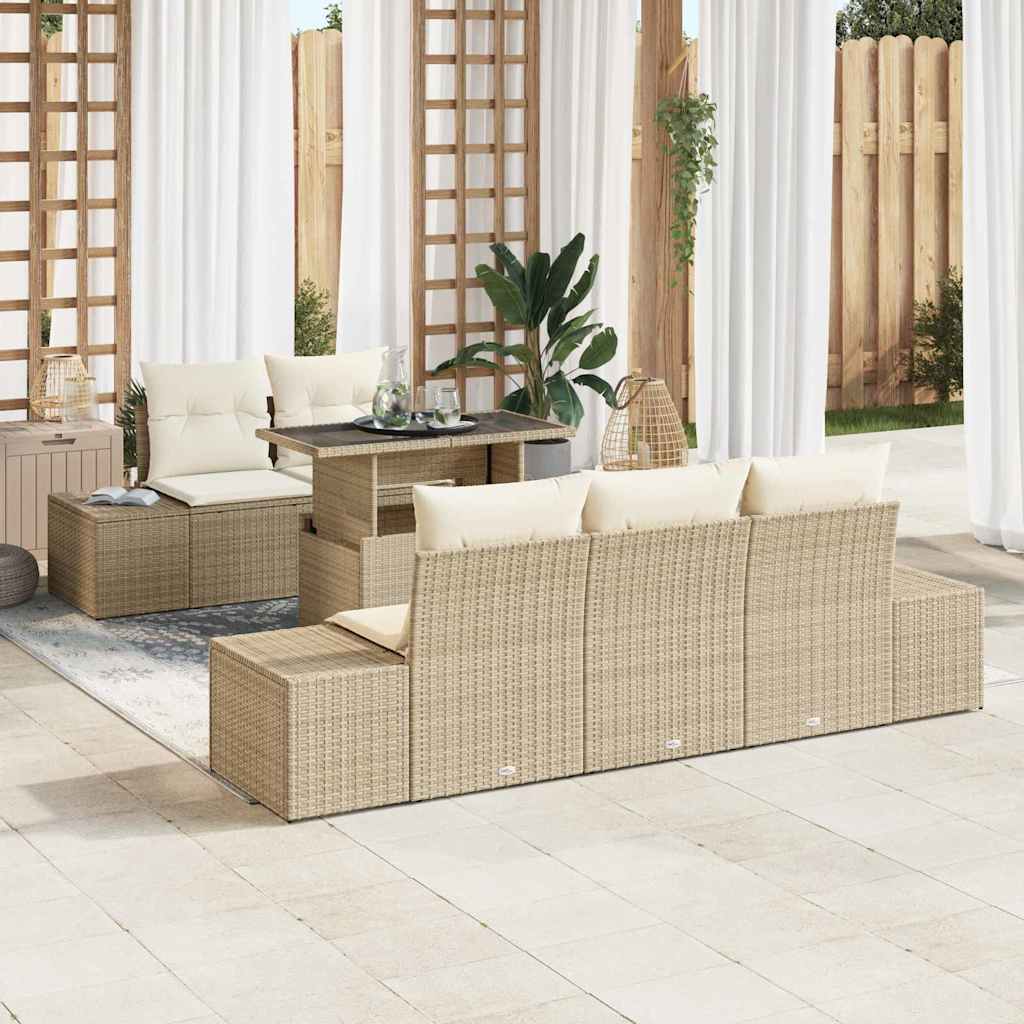 vidaXL Sofa Set mit Kissen 6 pcs Beige und Creme Poly-Rattan