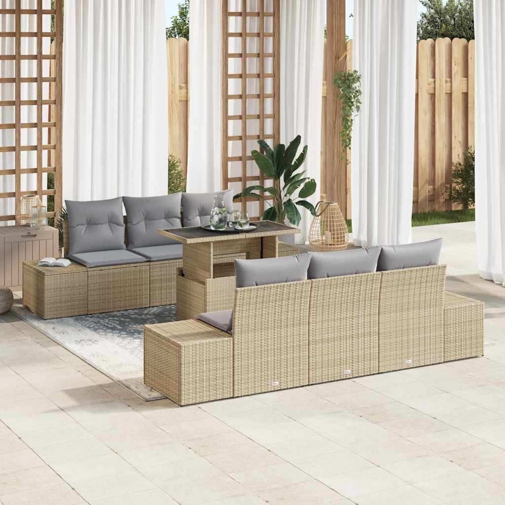 vidaXL Sofa Set mit Kissen 7 pcs Beige und Hellgrau Poly-Rattan