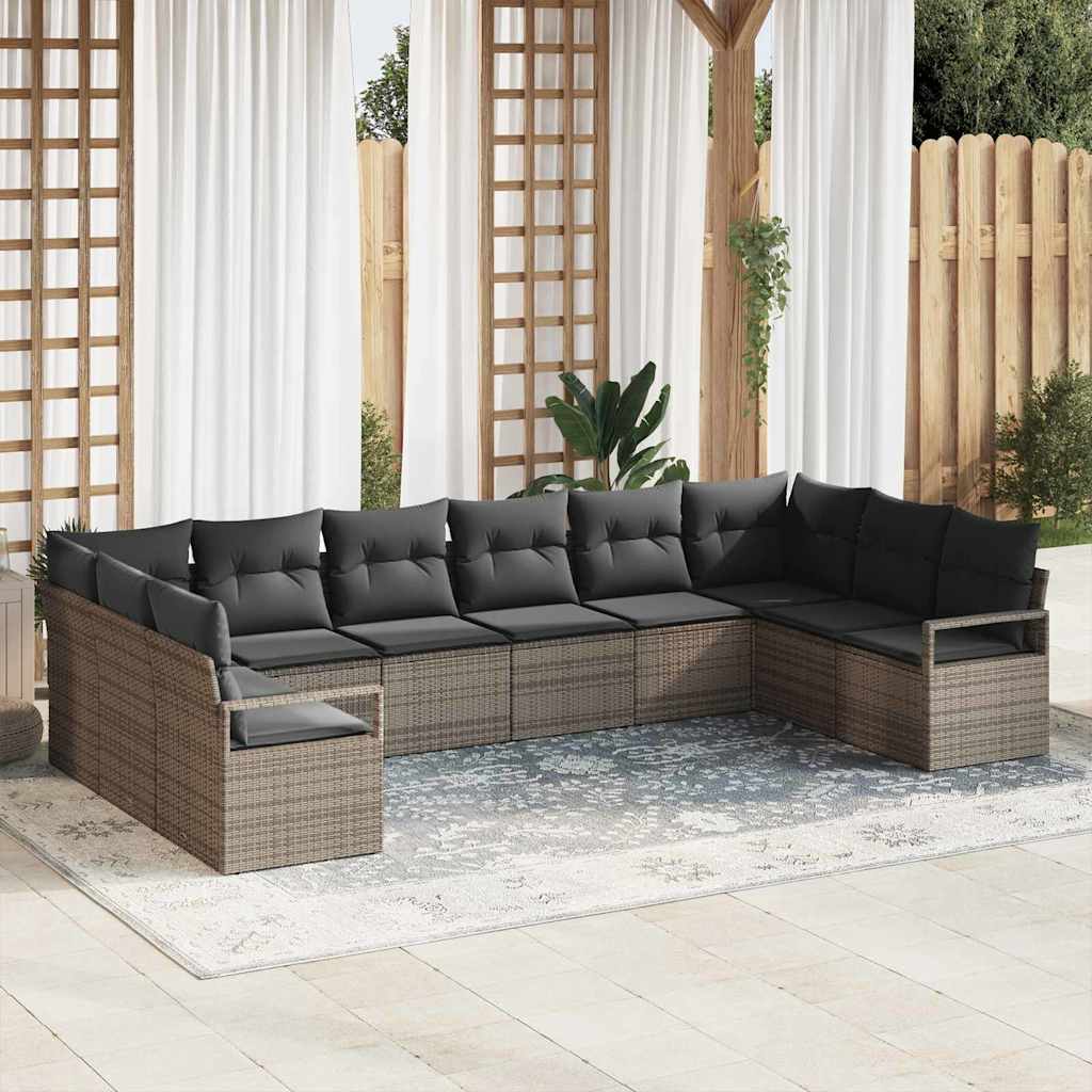 vidaXL Sofa Set mit Kissen mit Speicher 10 pcs Grau Poly-Rattan