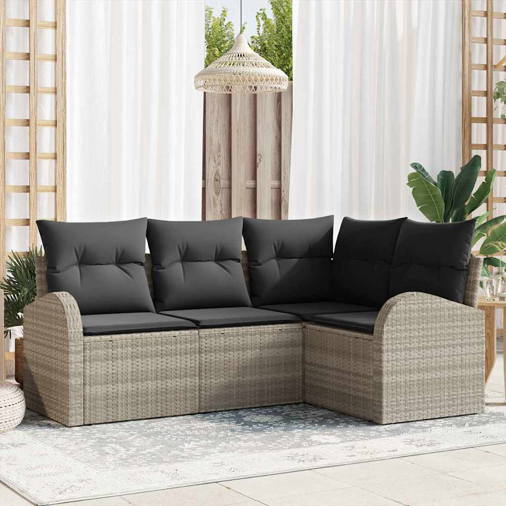 vidaXL Sofa Set mit Kissen mit Speicher 4 pcs Hellgrau Poly-Rattan
