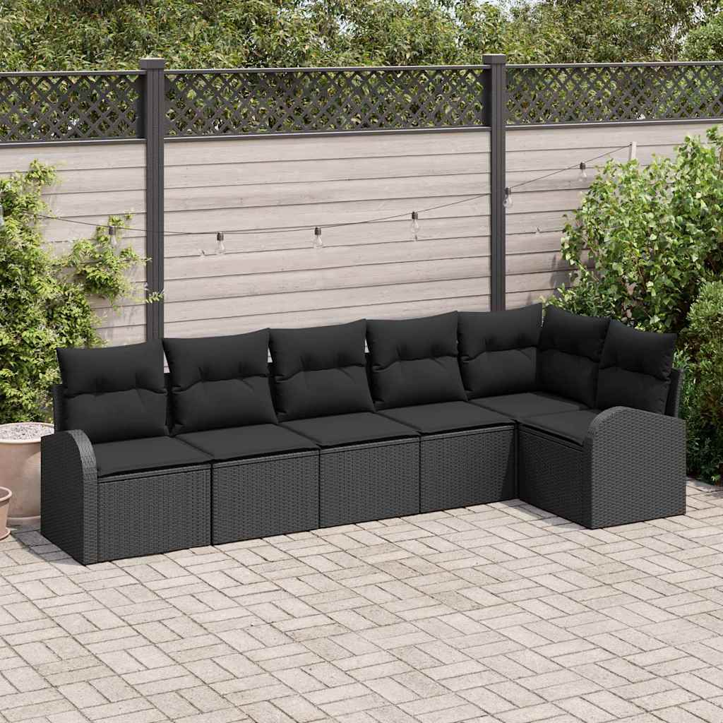 vidaXL Sofa Set mit Kissen mit Speicher 6 pcs Schwarz Poly-Rattan