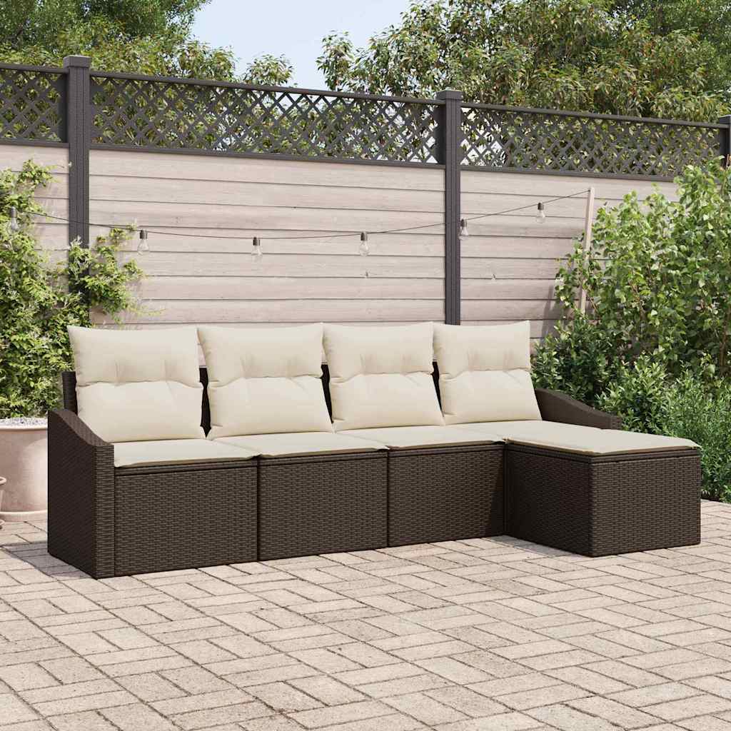 vidaXL Sofa Set mit Kissen 5 pcs Braun und Creme Poly-Rattan