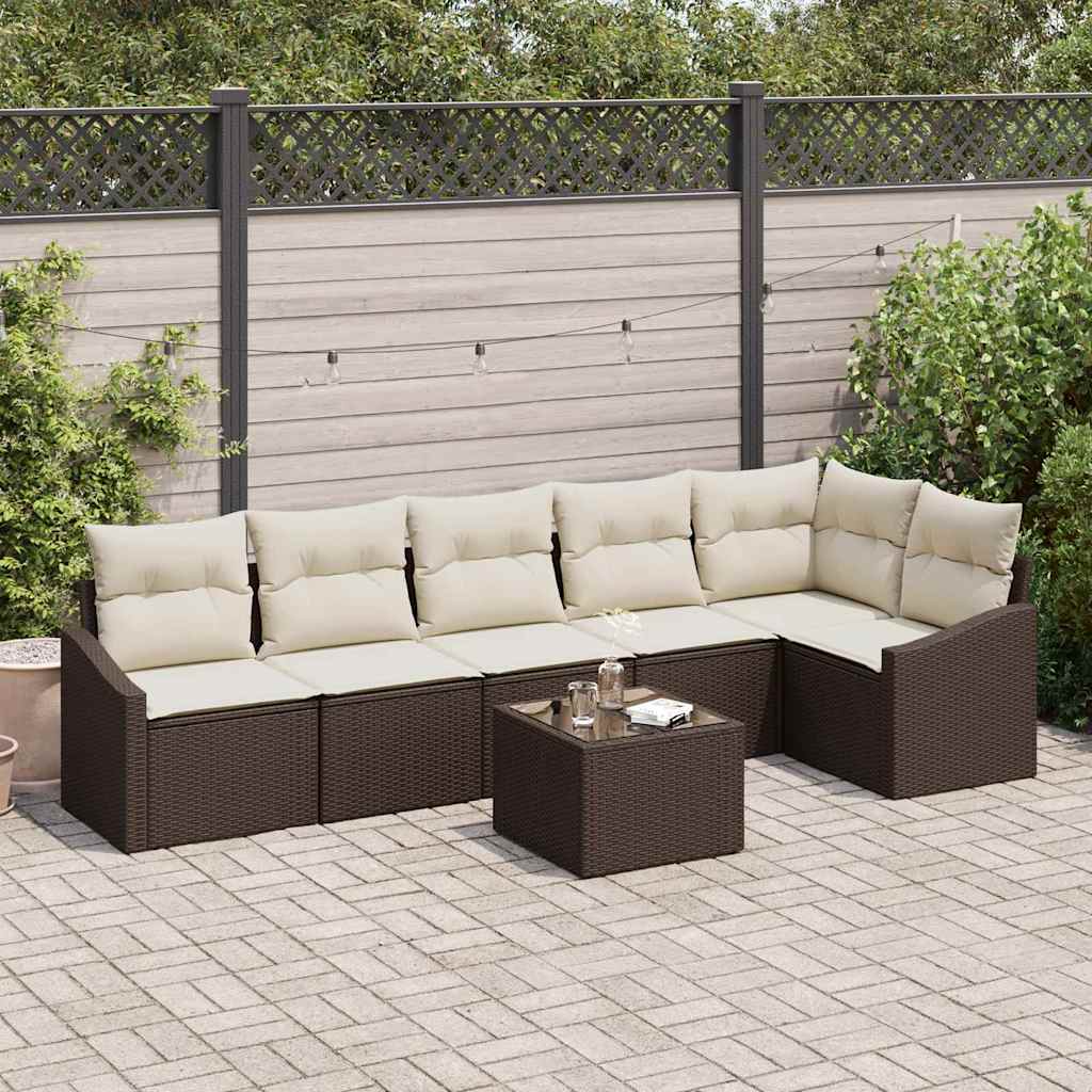 vidaXL Sofa Set mit Kissen 7 pcs Braun und Creme Poly-Rattan