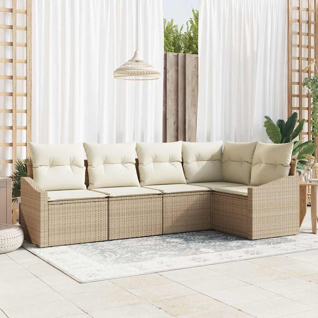 vidaXL Sofa Set mit Kissen 5 pcs Beige und Creme Poly-Rattan