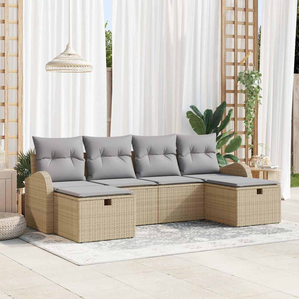 vidaXL Sofa Set mit Kissen 6 pcs Beige und Hellgrau Poly-Rattan