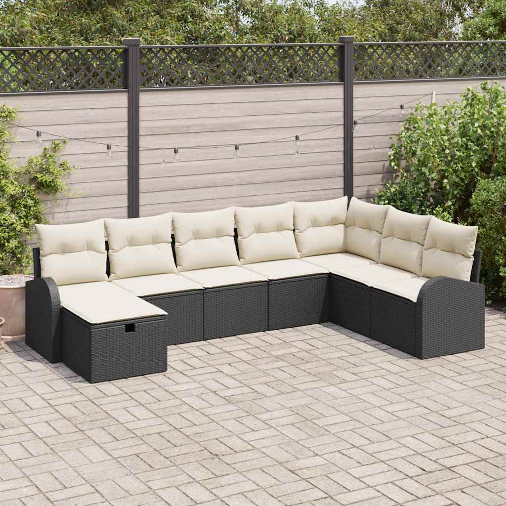vidaXL Sofa Set mit Kissen mit Speicher Schwarz und Creme Poly-Rattan