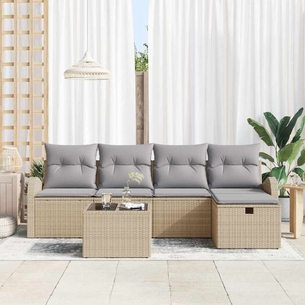 vidaXL Sofa Set mit Kissen mit Speicher Beige und Hellgrau Poly-Rattan