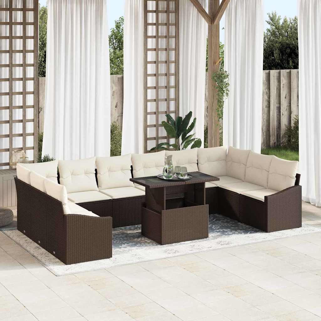 vidaXL Sofa Set mit Kissen 11 pcs Braun und Creme Poly-Rattan
