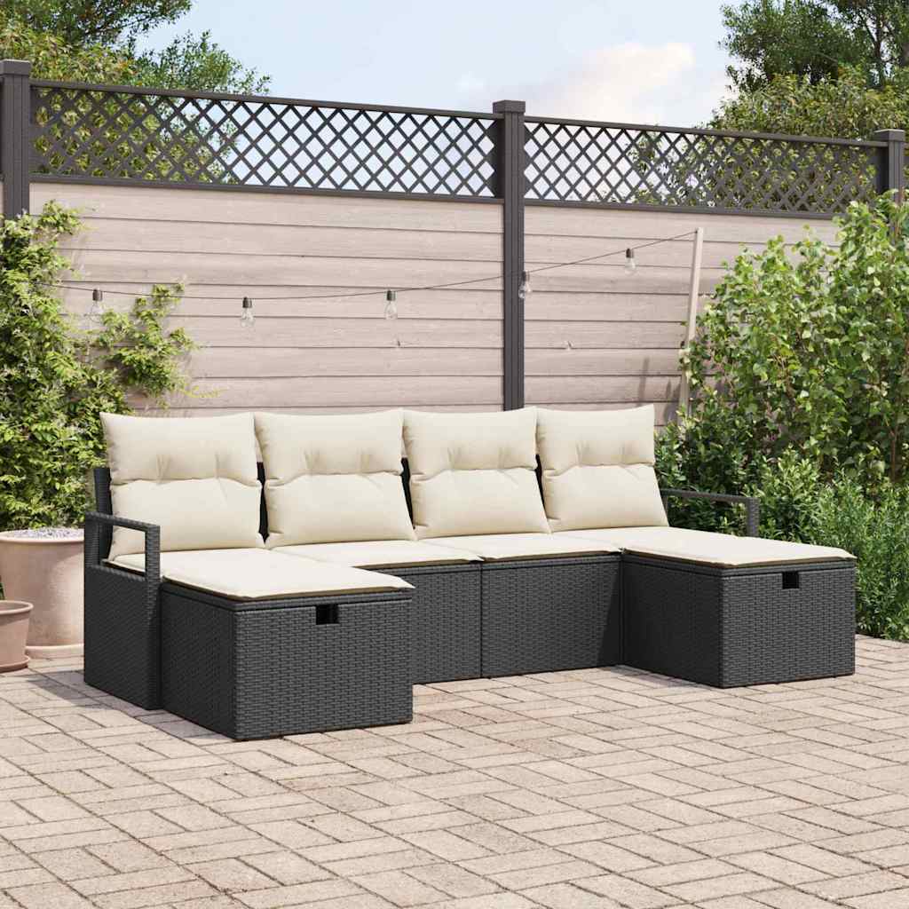 vidaXL Sofa Set mit Kissen 6 pcs Schwarz und Creme Poly-Rattan