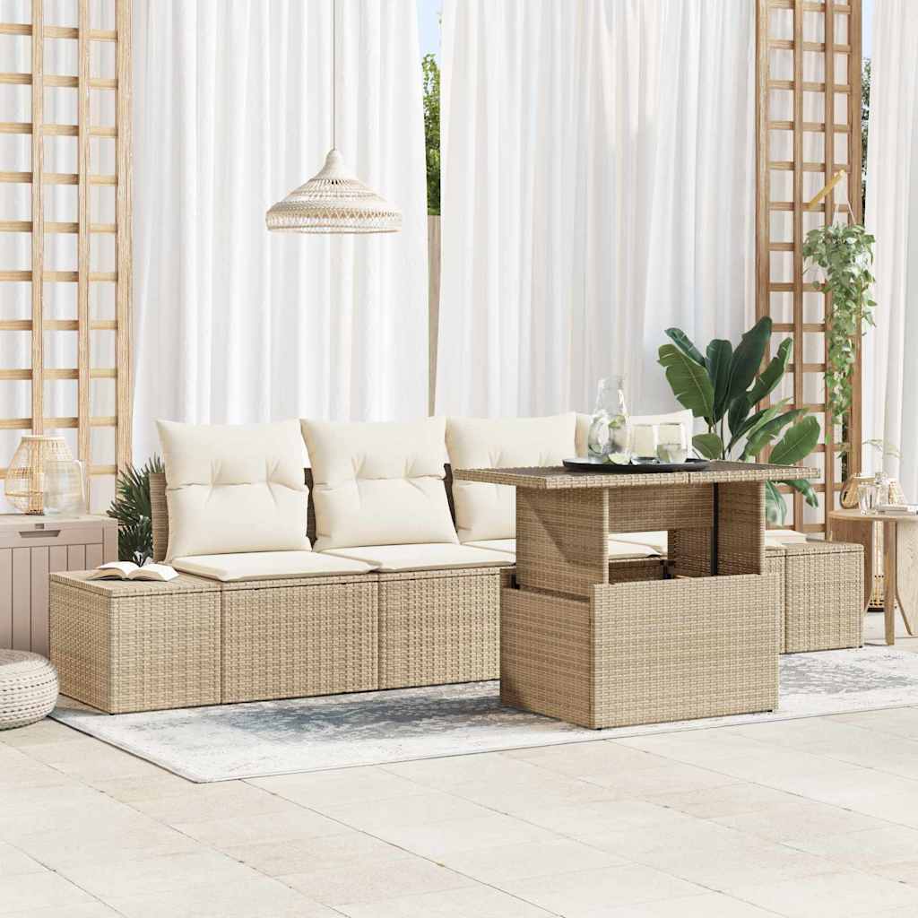 vidaXL Sofa Set mit Kissen 5 pcs Beige und Creme Poly-Rattan