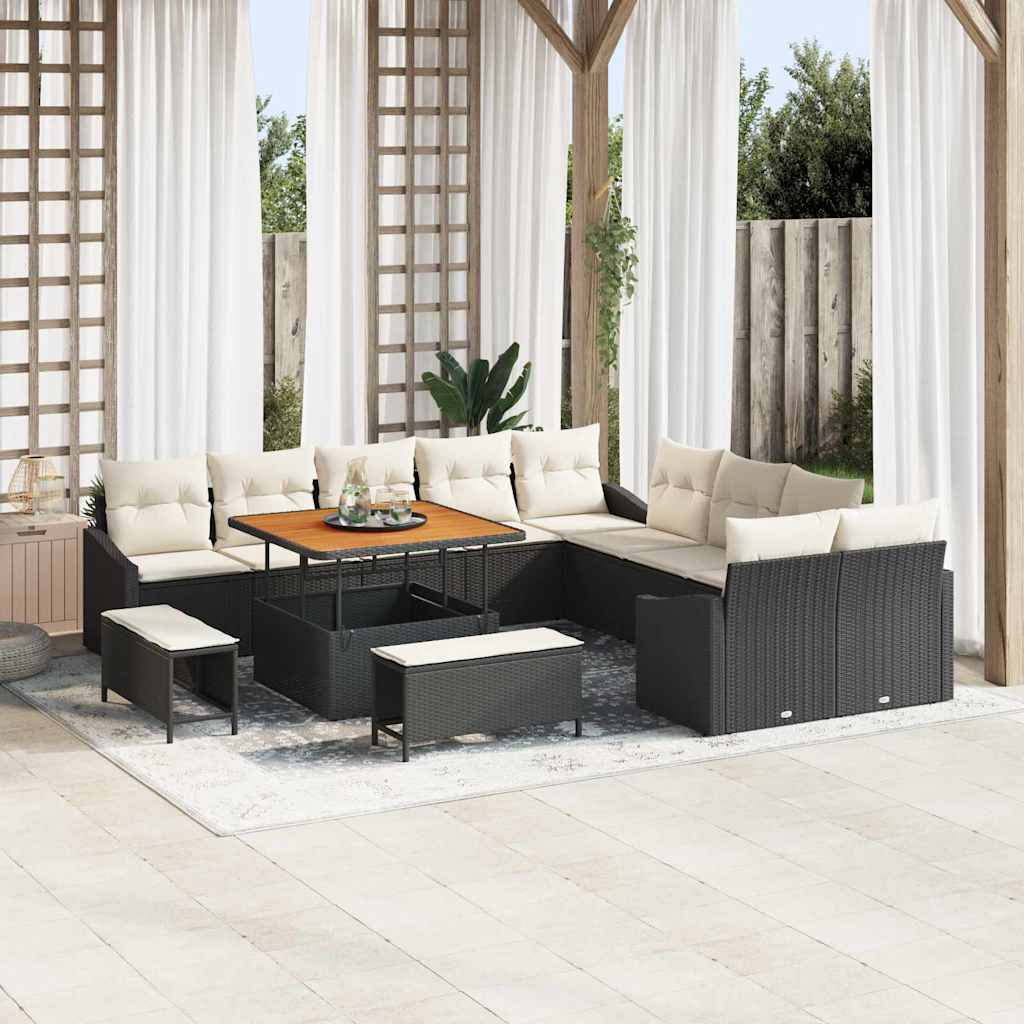 vidaXL Garten-Sofa-Set mit Kissen 13 pcs Schwarz Poly Rattan