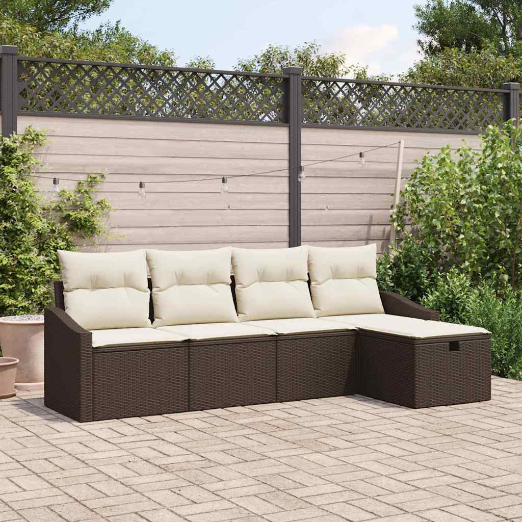 vidaXL Sofa Set mit Kissen mit Speicher 5 pcs Braun Poly-Rattan