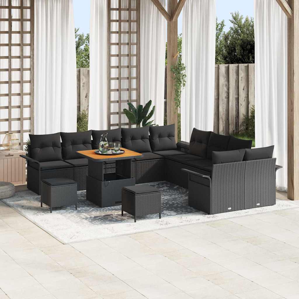 vidaXL Garten-Sofa-Set mit Kissen 13 pcs Schwarz 80 x 80 x 71 cm