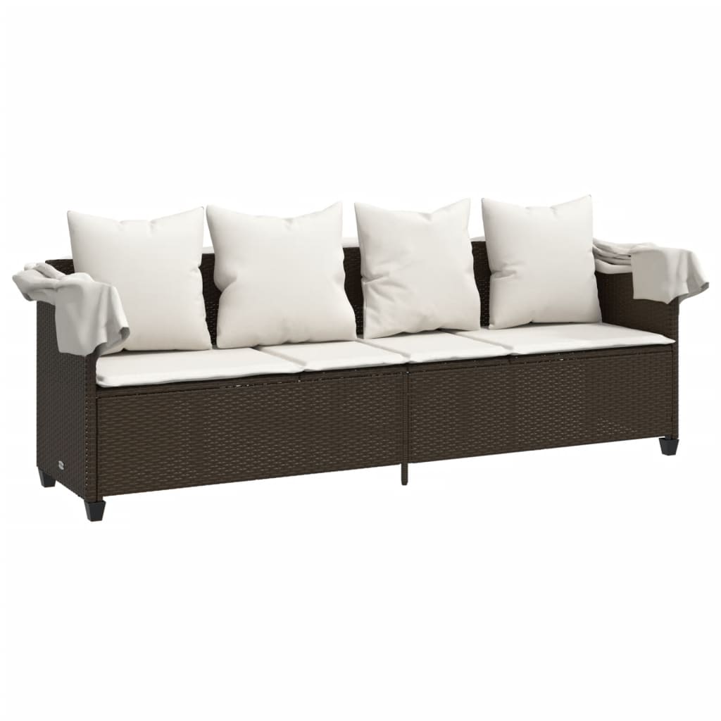 vidaXL Sonnenliege mit Dach und Kissen Braun Poly Rattan - Image 4