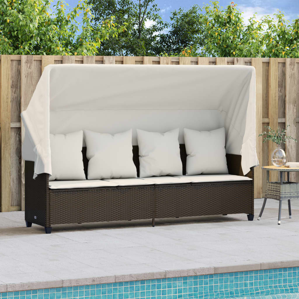 vidaXL Sonnenliege mit Dach und Kissen Braun Poly Rattan - Image 3