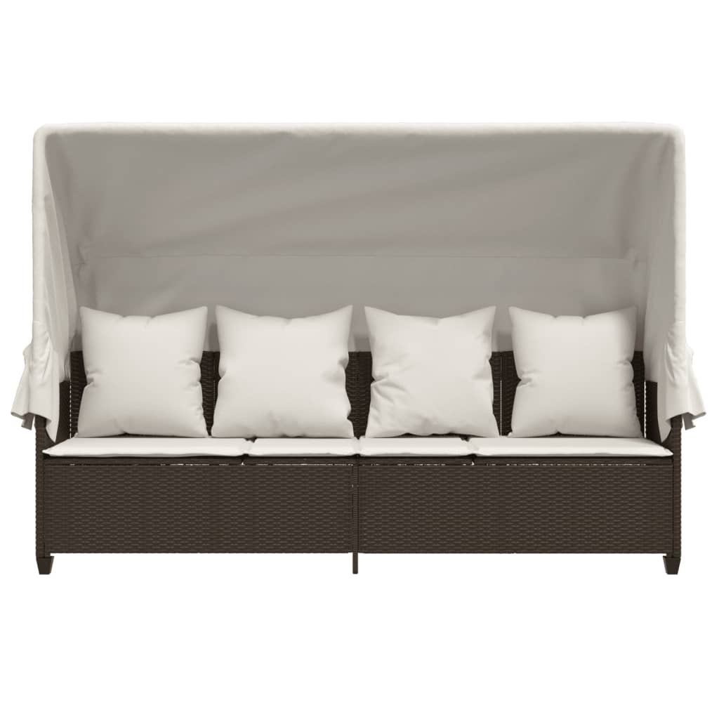vidaXL Sonnenliege mit Dach und Kissen Braun Poly Rattan - Image 6