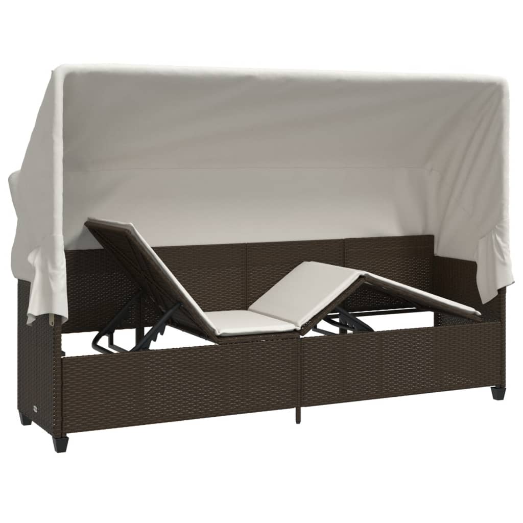 vidaXL Sonnenliege mit Dach und Kissen Braun Poly Rattan - Image 5