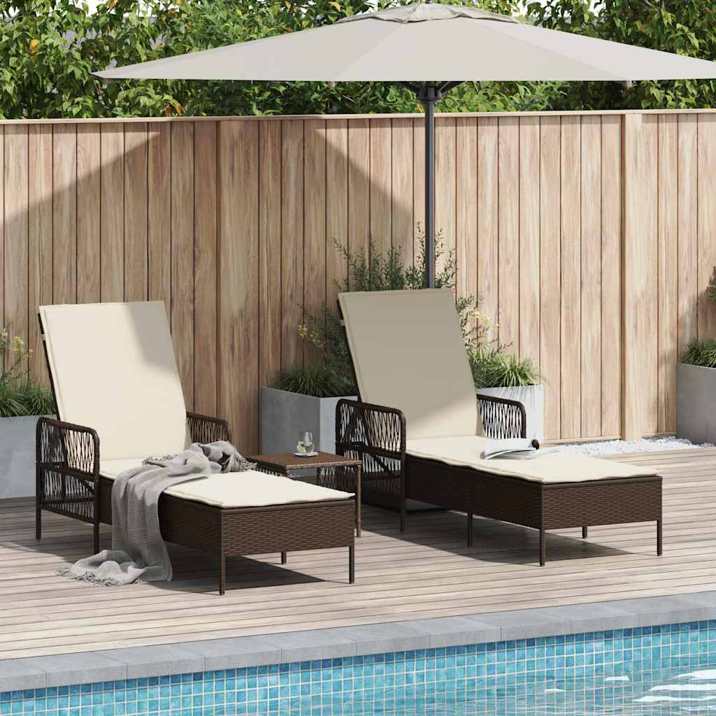 vidaXL Sonnenliege mit Kissen 2-Person 2 pcs Braun Poly-Rattan