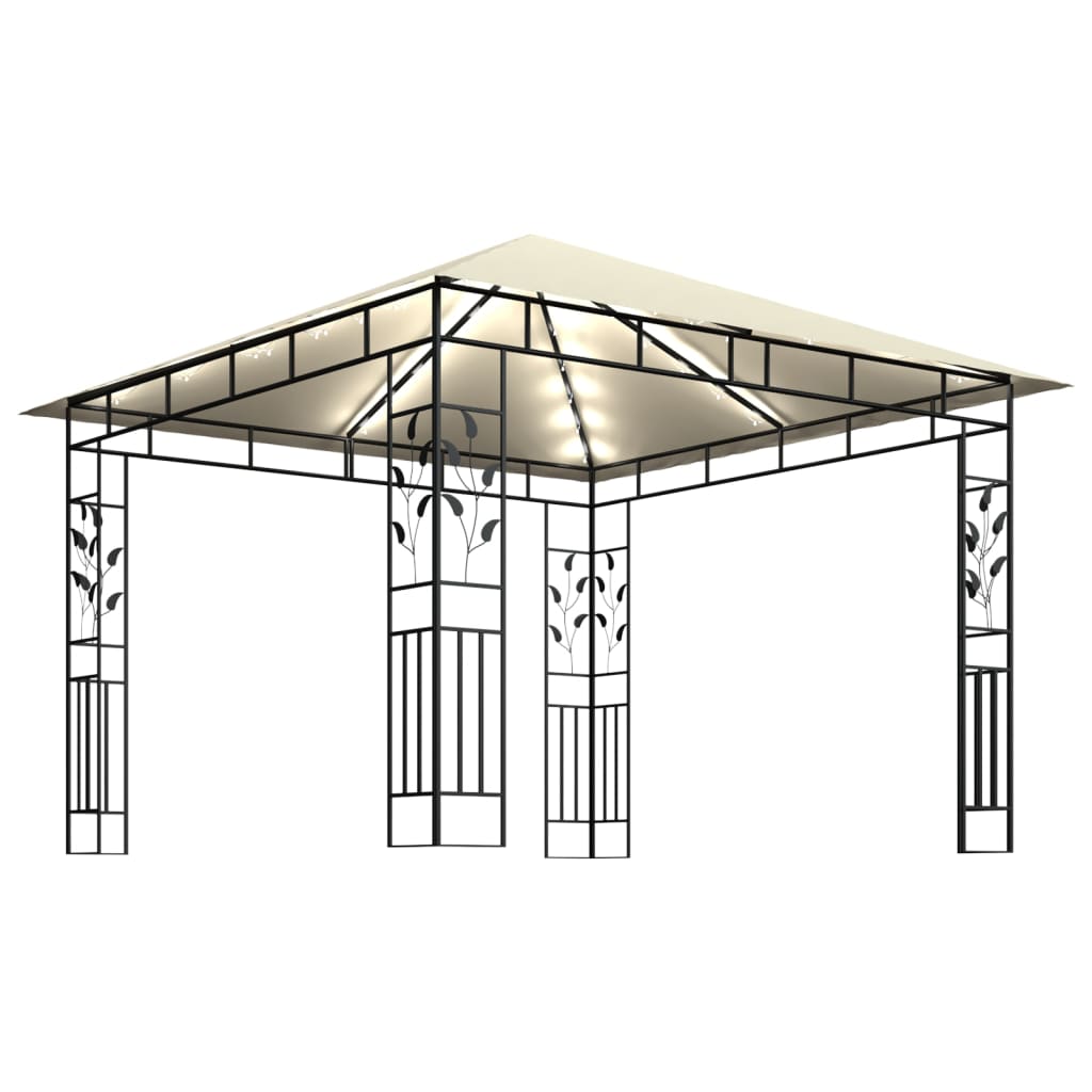 vidaXL Pavillon mit Moskitonetz & LED-Lichterkette 3x3x2,73m Cremeweiß - Image 4