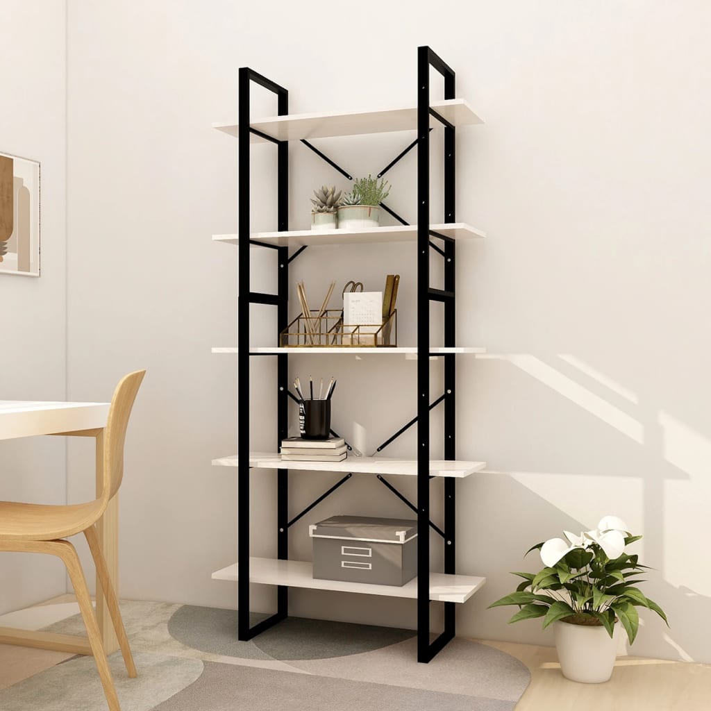 vidaXL Bücherregal 5 Fächer Weiß 80x30x175 cm Massivholz Kiefer