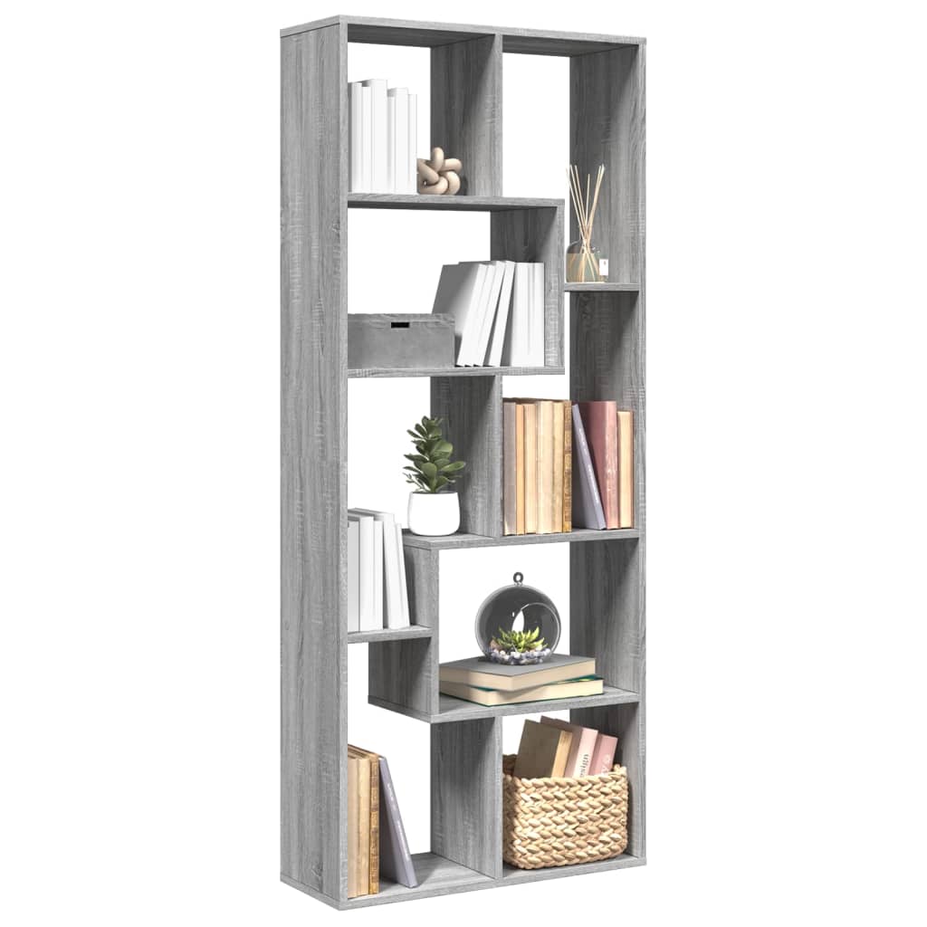 vidaXL Raumteiler-Bücherregal Grau Sonoma 67x25x161,5 cm Holzwerkstoff