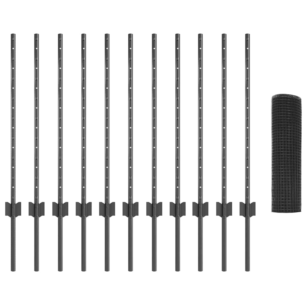 vidaXL Zaun mit Pfosten Grau 0,8 x 25 m Stahl - Image 4