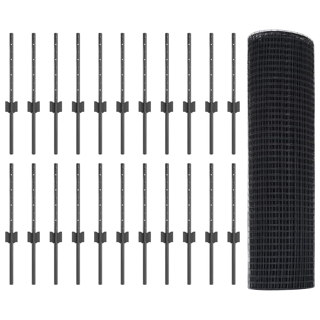 vidaXL Zaun mit Pfosten Grau 0.4 x 50 m Stahl