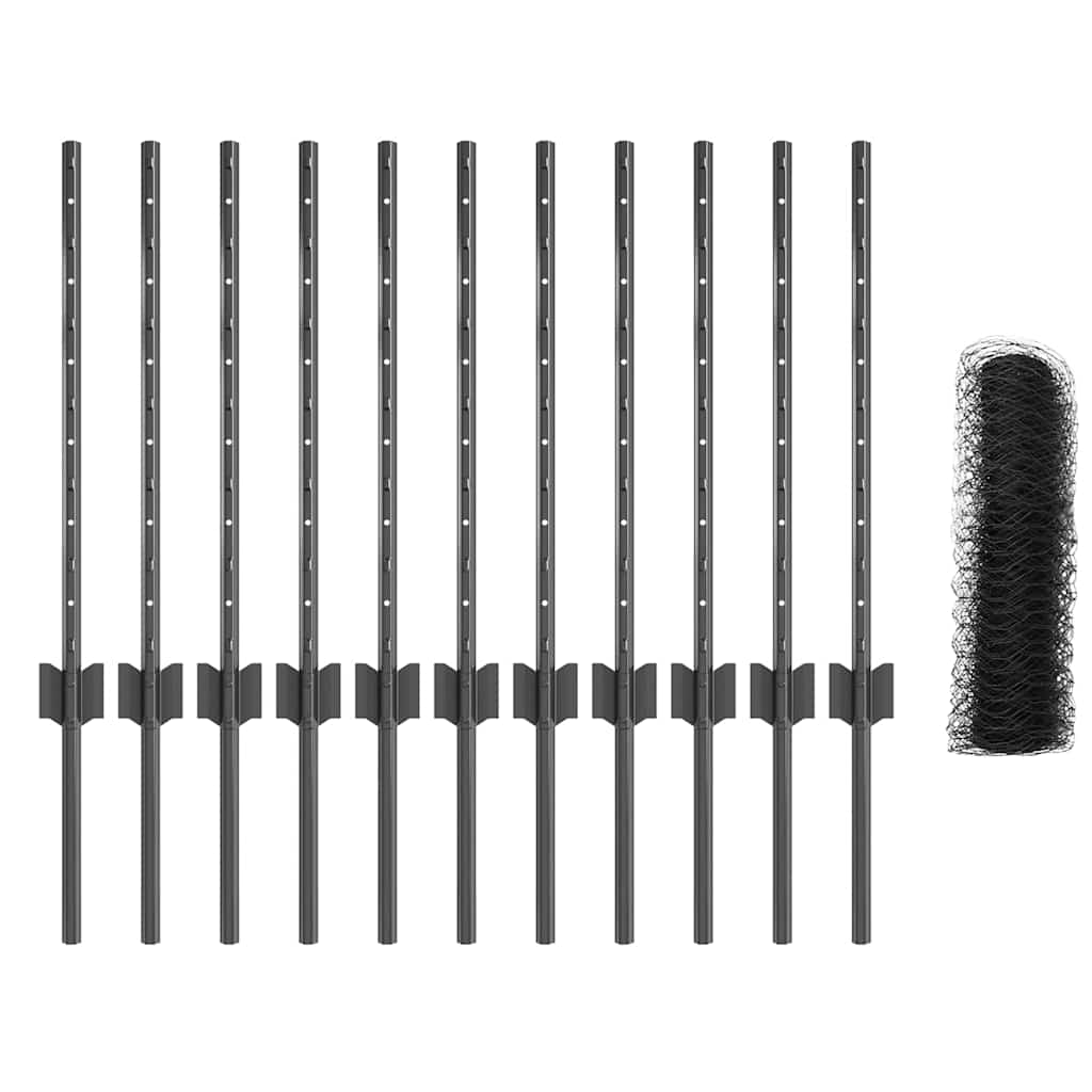 vidaXL Zaun mit Pfosten Grau 0,5 x 25 m Stahl - Image 4