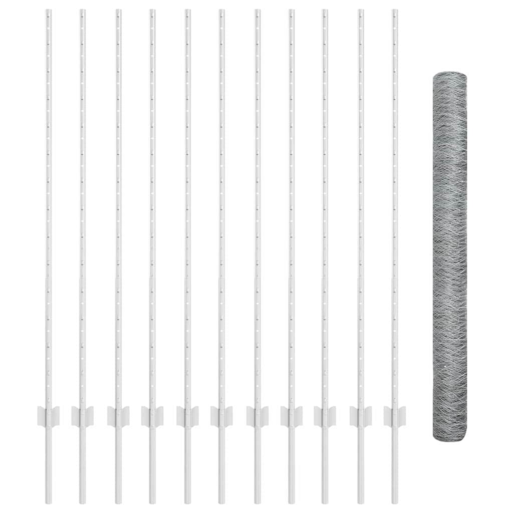 vidaXL Zaun mit Pfosten Silber 1,4 x 25 m Stahl