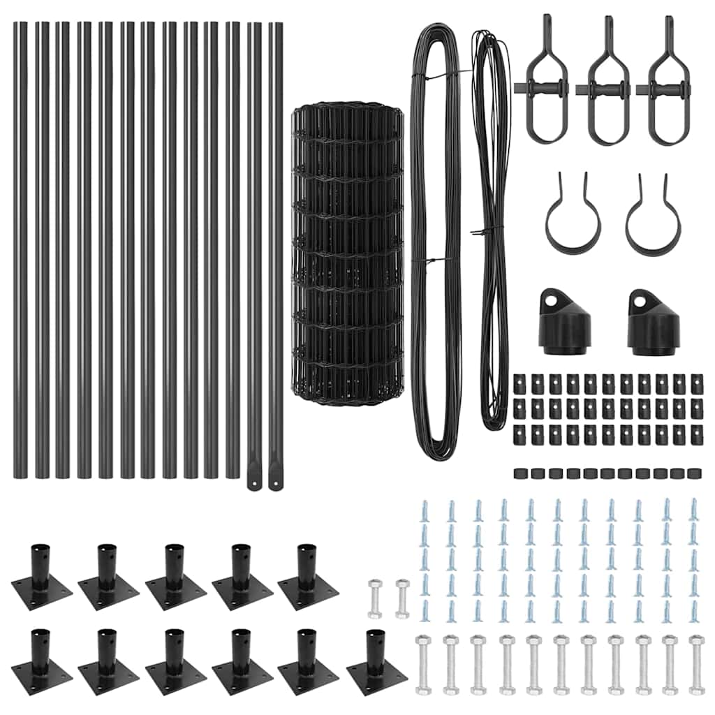 vidaXL Zaun mit Pfosten Grau 0,4 x 25 m Stahl - Image 5