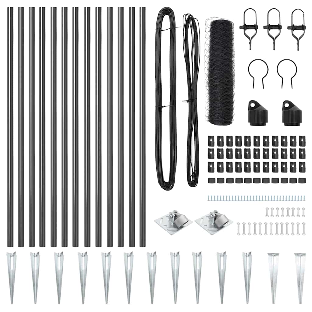 vidaXL Zaun mit Pfosten Grau 0,5 x 25 m PVC-beschichteter Stahl - Image 4