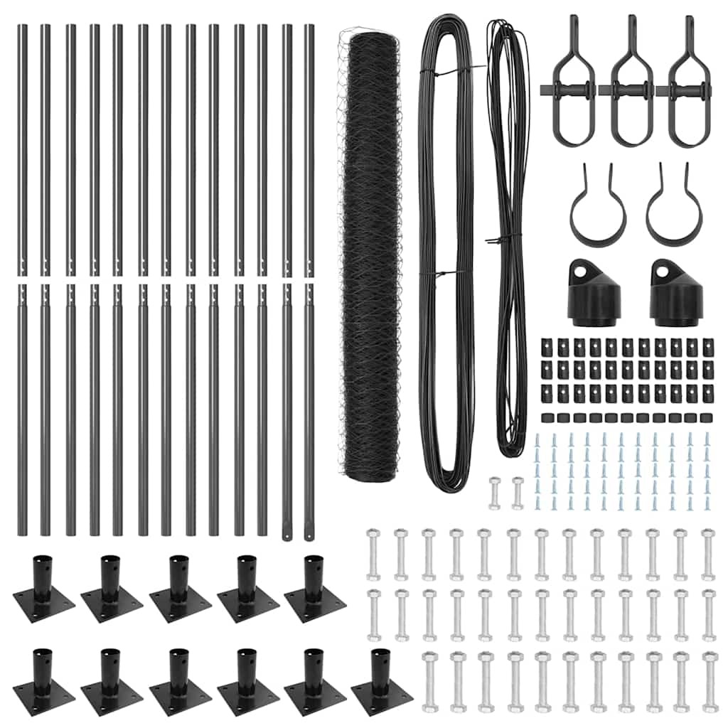 vidaXL Zaun mit Pfosten Grau 1 x 25 m PVC-beschichteter Stahl - Image 4